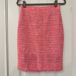 J Crew Women’s Neon Pink Fuchsia Tweed Houndstooth Fringe Pencil Skirt Size 2